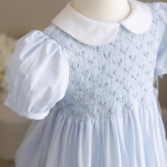 Blue Rosebud Diamond Smocked Dress Feltman Brothers New With Tags Portrait Party - Picture 3 of 6